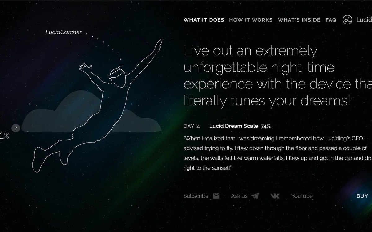 Luciding experience page describing lucid dreaming and the nighttime journey